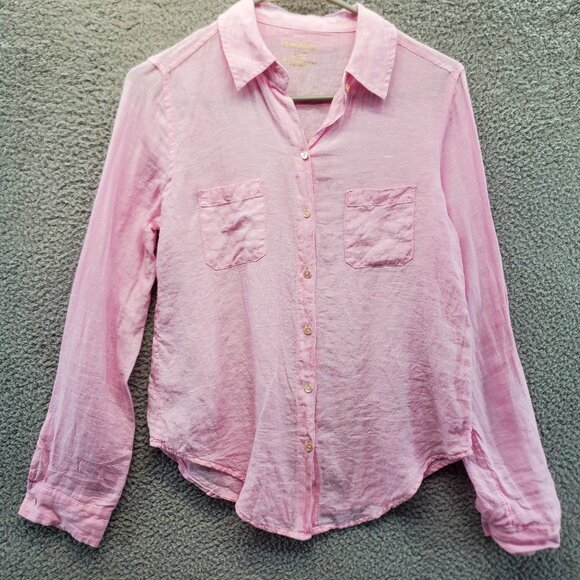 Lilly Pulitzer Linen Shirt Womens XXS Long Sleeve Button Up Pink Pockets - Picture 2 of 9